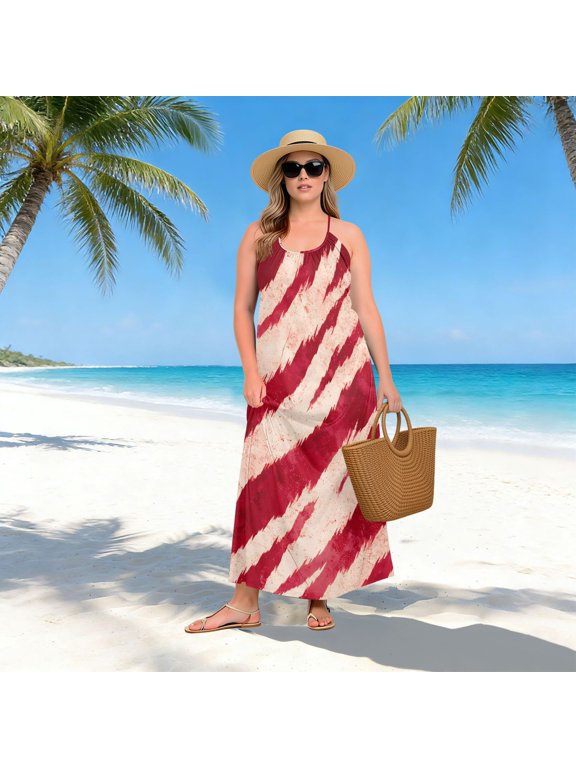 Women Dress Oversize Style Open-Back Design-Red Tiger Pattern Patterng