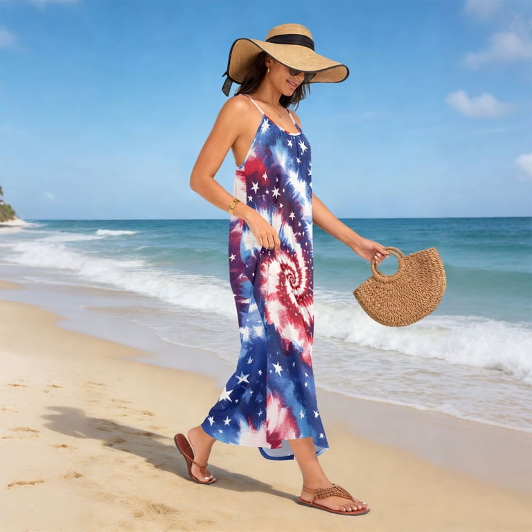 red and blue tie dye dress Riviera Sun Spaghetti Strap Dress