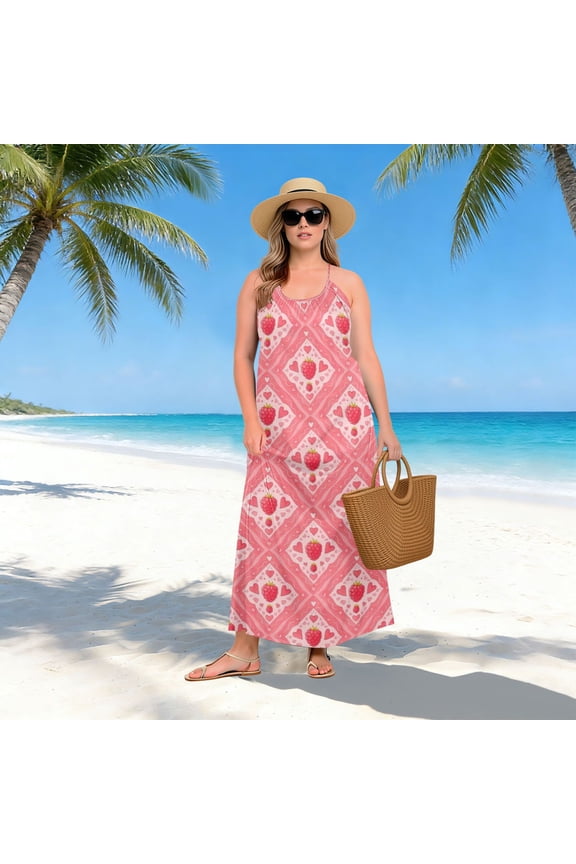 Women Dress Oversize Style Open-Back Design-Retro Pink Heart Diamond Patterngg507267411p1252c1323s3157