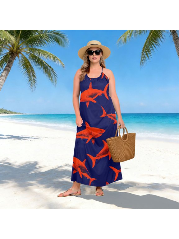 Women Dress Oversize Style Open-Back Design-Shark Pattern Patterng