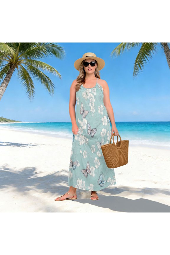 Women Dress Oversize Style Open-Back Design-Sky Blue Butterfly Patterngg507233448p1252c1323s3159