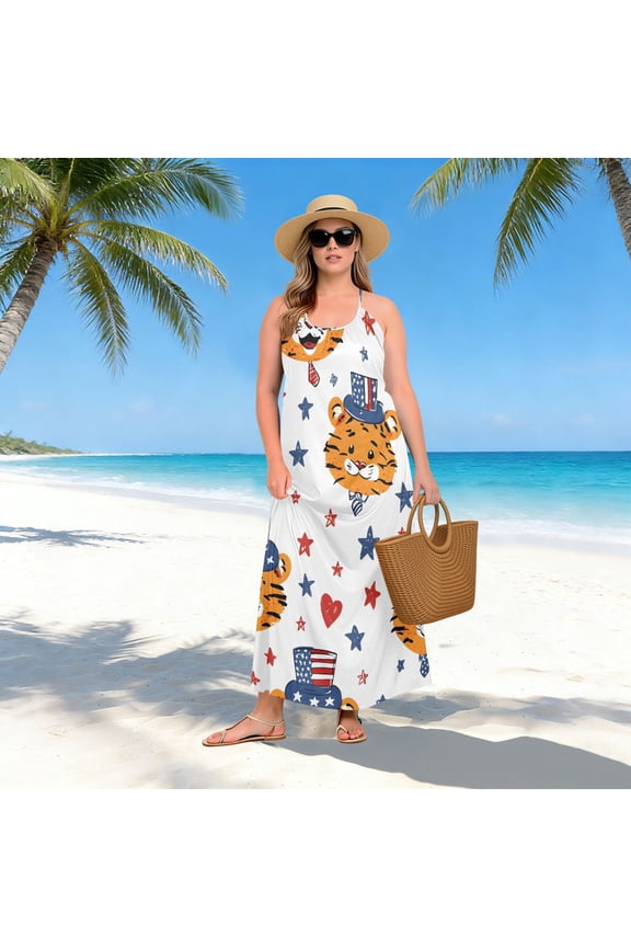 Women Dress Oversize Style Open-Back Design-Tiger Pattern Patterng