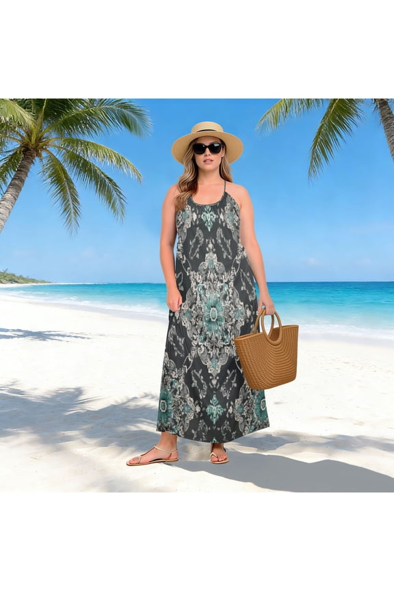 Women Dress Oversize Style Open-Back Design-Turquoise Moroccan Tile Patterngg507233276p1252c1323s3155
