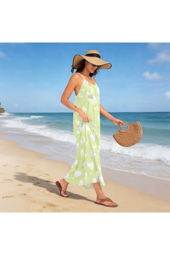 Women Dress Oversize Style Open-Back Design-White Flower White Heart Pattern Patterng