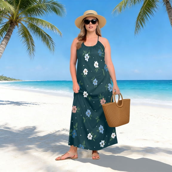 Women Dress Oversize Style Open-Back Design-White Pink Floral Pattern Patterng