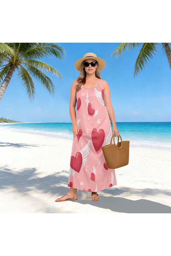 Women Dress Oversize Style Open-Back Design-Winged Heart Whispers Patterngg507241713p1252c1323s3159