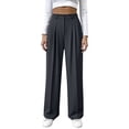 thumbnail image 1 of Women Dress Pants Pleated Straight Leg Casual Trouser Side Pockets Solid Color Office Work Business Casual Wear (XL, Dark Gray), 1 of 8