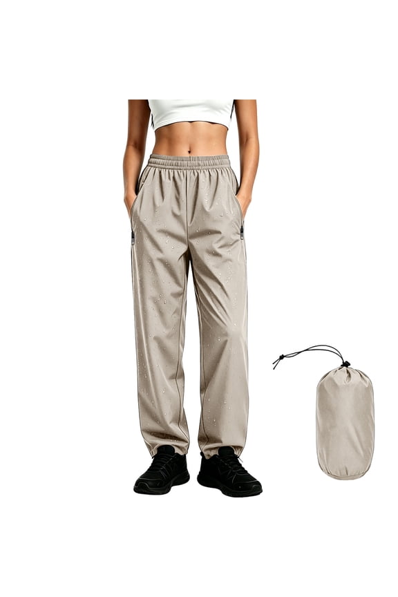 Women Dress Pants Straight Leg New Women’s Waterproof Pants Elastic Waist Outdoor Rain Pants Lightweight Breathable Hiking Cycling Trousers with Zipper Pocket