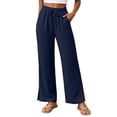 thumbnail image 1 of Women Dress Pants Wide Leg New Wide Leg Beach Pants for Women Summer Cooling Pleated Pants with Pockets High Waist Drawstring Slit Hem Casual Trousers, 1 of 7