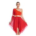 thumbnail image 1 of Women Dress Performance Costumes One Shoulder Flare Sleeve Irregular Hem Praise Liturgical Dresses, 1 of 8