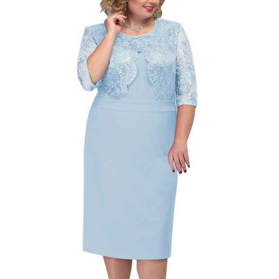 Women Dress Plus Size Elegant Formal Dress Vintage Back Zipper Short Midi Dress Ladies Evening Lace Floral Party Dress Vestidos