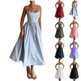 thumbnail image 1 of Women Dress Plus Size Sleeveless Crew Neck Spaghetti Strap Summer Casual Beach Midi Dress Flowy Swing Sundresses Purple S, 1 of 7