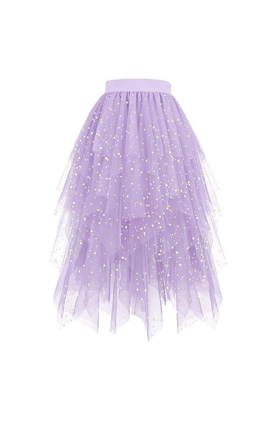 Women Dress Purple Tutu Dress Long Mesh Skirt Puffy Fairy Skirts Irregular Tutu for Women