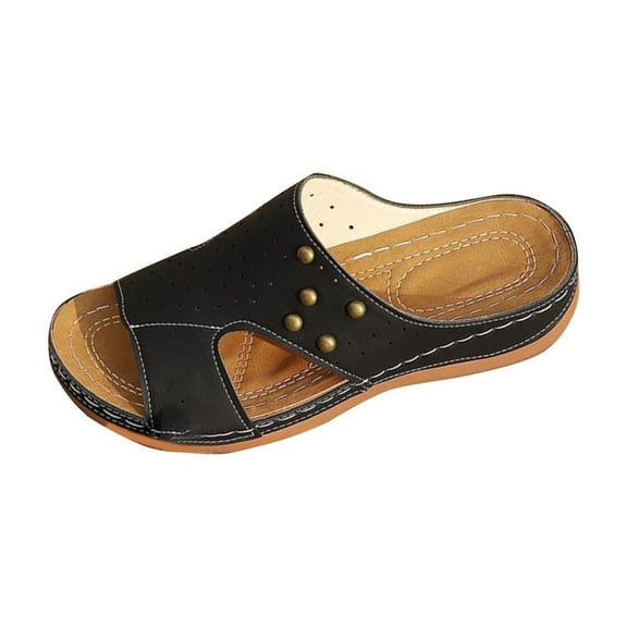 Women Dress Sandals Wide Width Wedge Leather Dressy Sole Comfortable Walking Casual Slip On Summer Shoes Women's Fashion Casual Summer New Style Solid Color Fish Mouth Thick Bottom Wedge Slippers