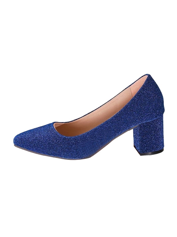 Women Dress Shoes Pointed Toe Chunky Heel Flock Upper Slip On Closed Back Formal Wedding Daily Commute Footwear