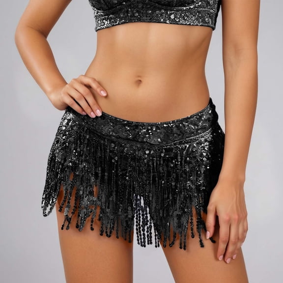 Women Dress Skirt Sequin Black Tassel Sparkly Skirts Glitter Mini Skirt Shimmer Skirt