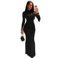 thumbnail image 1 of Women Dress Solid Color Long Sleeve Dress Pleated High Waist Clothing Slim Fit Dress Suitable for Work Schedule Wear, 1 of 5