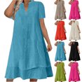 thumbnail image 1 of Women Dress Summer Ndbuld Women's Summer Solid Color Short-Sleeve V-Neck A-Line Mid-Waist Dress Sky Blue XL, 1 of 6