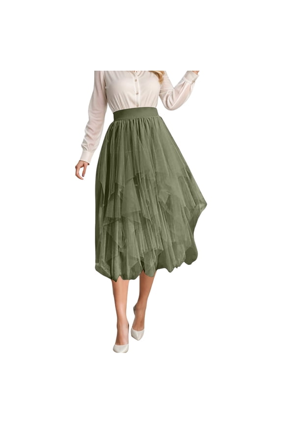 Women Dress Tulle Dress Army Green Tutu Dress Layered Mesh Fairy Skirt Y2k Skirt