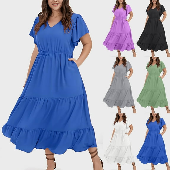 Women Summer Dresses Sawvnm Plus Size Dress For Women V Neck Summer Casual Sundresses Pocket Sleeveless With Pockets Summer Gift