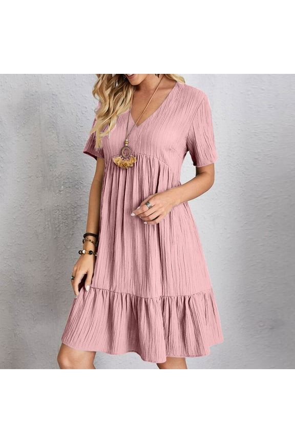 Party Dresses for Women Sawvnm Women's Fashion Solid Color Comfortable Loose Sleeveless Casual Tops Dresses for Beach Party