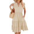 thumbnail image 1 of Women Dress V-Neck Short Sleeve T-Shirt Dress Ruffles Casual Swing Dress, 1 of 5