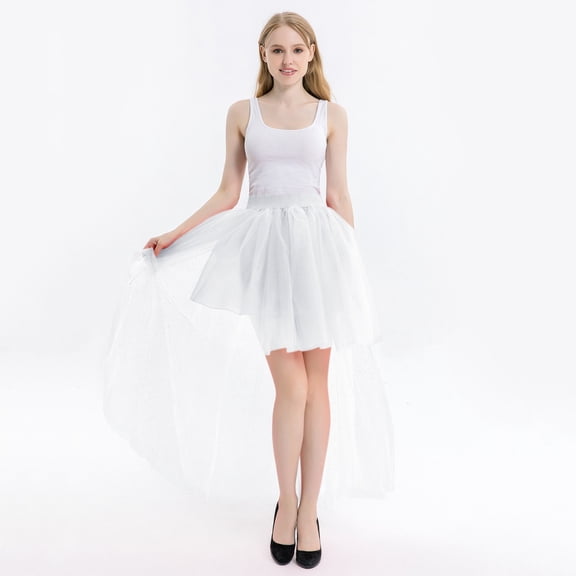 Women Dress White Tutu Skirts for Women High Low Tulle Midi Skirt Fluffy Skirt Sparkly Skirt