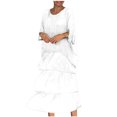 thumbnail image 1 of Women Dress Women Summer Fashion Short Sleeve Vent Round-Neck Casual Print Dress Boho Dresses for Women White XL, 1 of 6