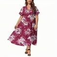 thumbnail image 1 of Women Dresses Casual Plus Size Bohemian Short Sleeve Floral Long Maxi Summer Beach Swing Dress Hot Pink XXL, 1 of 5