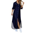thumbnail image 1 of Women Dresses Casual Summer Loose Draped Button Pockets Solid Ankle Length Collared Elbow Length Beach Vacation Sundress, 1 of 5