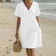 thumbnail image 1 of Women Dresses under $10! Cagogo Women's Cotton Linen Midi Dresses Summer Short Sleeve Comfy Sundresses Beach Wear Trendy Vacation Clothes 2025, 1 of 6