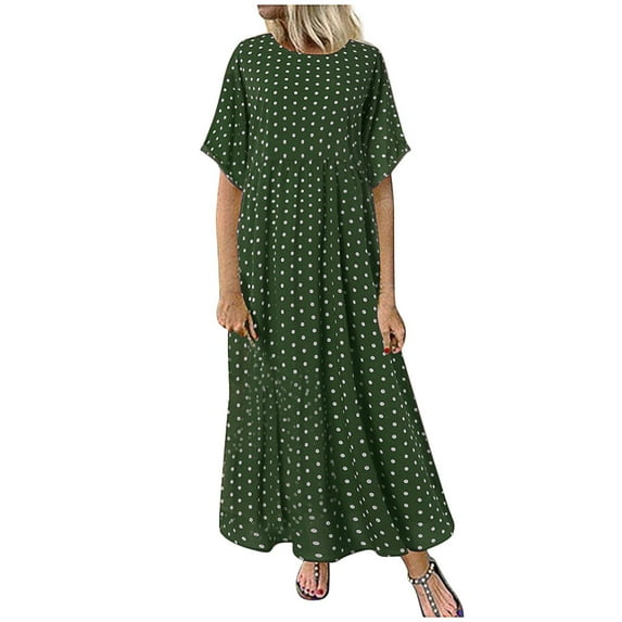 Women Dresses Clothingï¼Casual Dresses for Women Short Casual O Neck Sleeve Dot Dress Size Plus Women Fashion Peinted Women's Dress