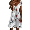thumbnail image 1 of Women Dresses ,Ladies Midi Dresses Bohemian Beach Hawaiian Dress Short Sleeve Vintage Dress Baggy Loose Floral Printed Casual Dress V-Neck Holiday Dress, 1 of 4