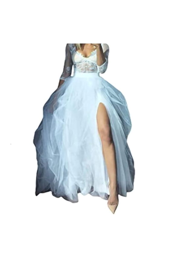 Women Dresses ,Ladies Wedding Guest Dresses Elegant Classy Bridesmaid Party Dress Long Sleeve Vintage Lace Contrast Chiffon Ruffles Flared Swing Dress Lacey Neckline Evening Dresses