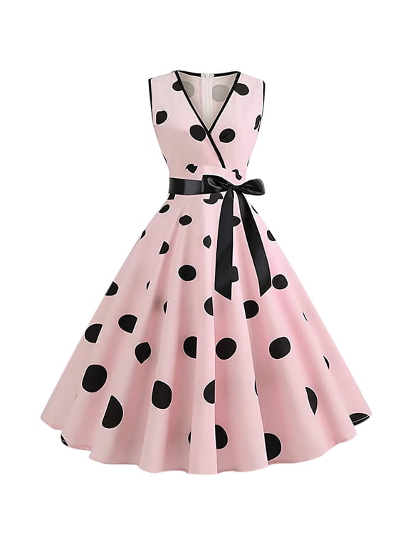 Women Dresses ,Womens 1950s Vintage Polka Dots Dress Spaghetti Strap Midi Dress Retro Swing Princess Tea Party A-line Dress Audrey Hepburn 50's 60's Evening Party Dance Gown with Belt