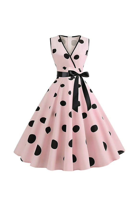 Women Dresses ,Womens 1950s Vintage Polka Dots Dress Spaghetti Strap Midi Dress Retro Swing Princess Tea Party A-line Dress Audrey Hepburn 50's 60's Evening Party Dance Gown with Belt