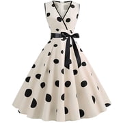 Women Dresses ,Womens 1950s Vintage Polka Dots Dress Spaghetti Strap Midi Dress Retro Swing Princess Tea Party A-line Dress Audrey Hepburn 50s 60s Evening Party Dance Gown with Belt
