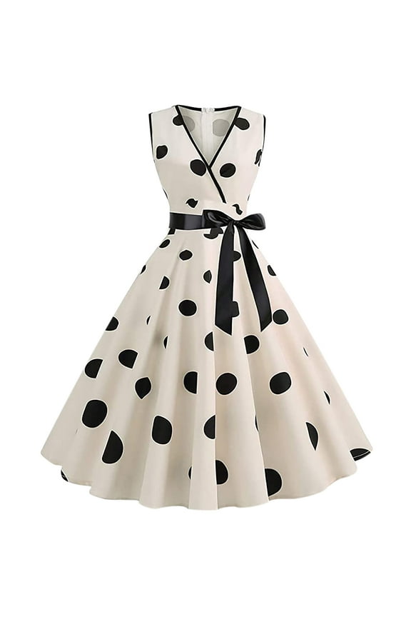 Women Dresses ,Womens 1950s Vintage Polka Dots Dress Spaghetti Strap Midi Dress Retro Swing Princess Tea Party A-line Dress Audrey Hepburn 50's 60's Evening Party Dance Gown with Belt