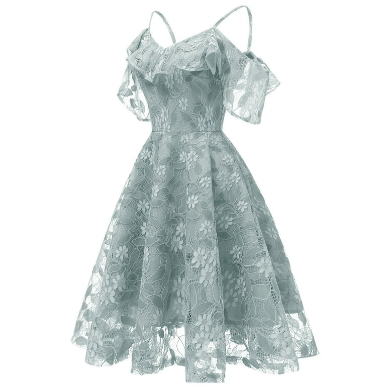 QQAMB Women Dresses ,Womens Retro Midi Dress Knee-Length Vintage Cocktail Party Evening Dress Ladies 1950s Swing Princess Tea A-line Dress 50's 60's