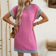 thumbnail image 1 of Women Dresses under $10! Cagogo Women鈥榮 Casual Summer Color Block Fashion Crewneck Short Sleeve Ribbed Tshirts Dress with Chest Pockets, 1 of 8
