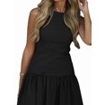 thumbnail image 1 of Women Dresses Cute Sleeveless Boat Neck Bowknot Ruffle Pleated A Line Flowy Zipper Mini Dress Black XS, 1 of 9