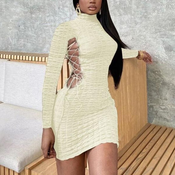 Women Dresses Dresses Flared Fashion Dresses Beige Trendy Skirt Size L