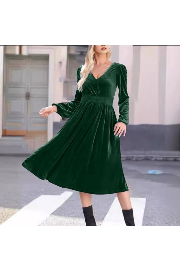 Women Dresses Fall Winter Dresses Long Sleeve Round Neck Casual Solid Color Closed Temperament Flowy Pleated Dressy Bump Friendly Bodycon Dress Green S-2XL