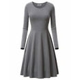 thumbnail image 1 of Women Dresses Fall Winter Round Neck Loose Elegant Wrinkle-Free Long Sleeve Tapered Waist Vacation Midi Dress Dressy Dresses for Curvy Women Gray S-4XL, 1 of 2