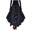 thumbnail image 1 of Women Dresses, Fashion Ladies Loose Plaid Print Fringe Stitching Irregular Waiste Skirt, 1 of 3