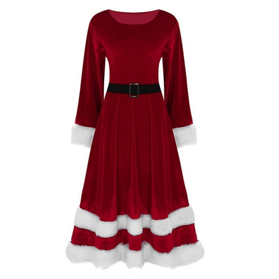 Women Dresses Ladies Soft Velvet Mrs Santa Claus Christmas Fancy Dress Outfit Vestidos