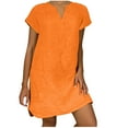 thumbnail image 1 of Women Dresses Loose V Neck Summer Solid Short Sleeve Cotton And Linen Dress Orange XXL, 1 of 6