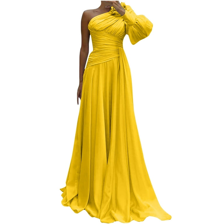 Elegant Yellow One Shoulder Maxi Dress Elegant Yellow One Shoulder Maxi Dress