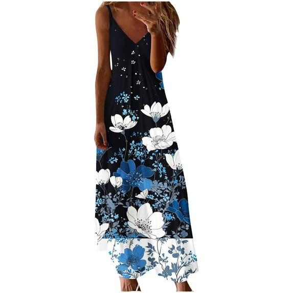 Women Dresses Party Elegant Casual V-Neck Camis Sleeveless Printing ...