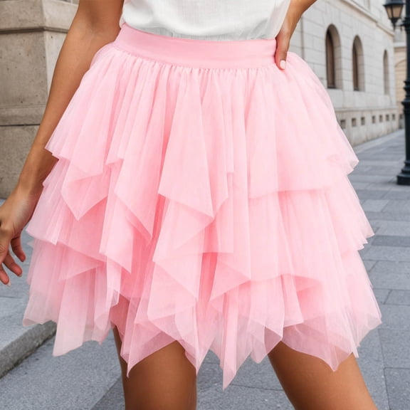 Women Dresses PinkTutu Skirts Tulle Midi Skirt Fluffy Skirt Princess Tutu